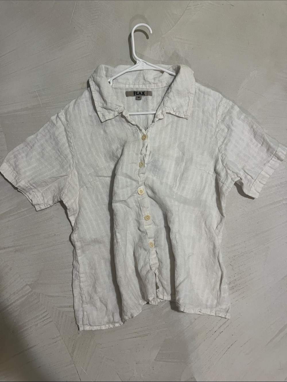 Flax Linen White Linen Short Sleeve Button-Down Shirt